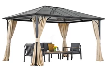 Moderne tuinprieel Santiago 4x4m met Garden Point gordijnen beige