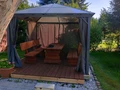 Milos tuinhuisje 3x3m met Garden Point gordijnen grijs