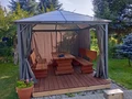 Milos tuinhuisje 3x3m met Garden Point gordijnen grijs
